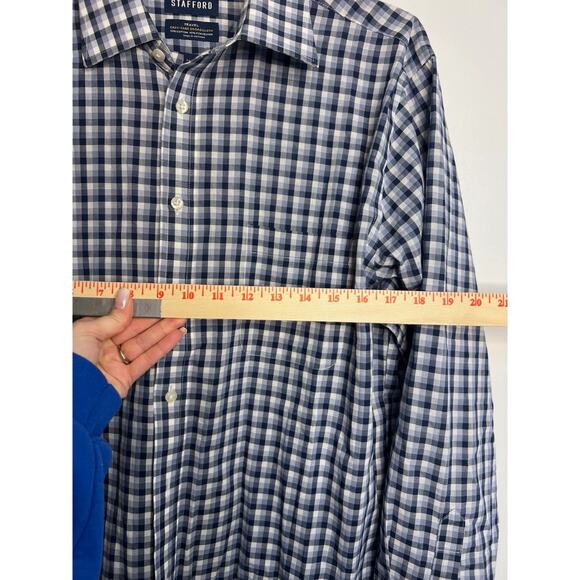 Stafford Travel Shirt Mens 16 1/2 34-35 Easy Care Broadcloth Blue Check - Picture 5 of 7